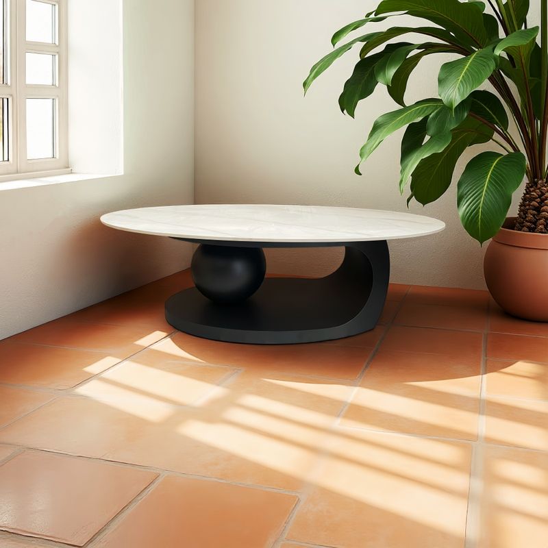 Luxusný konferenčný stolík, s imitáciou mramoru, čierno-biely