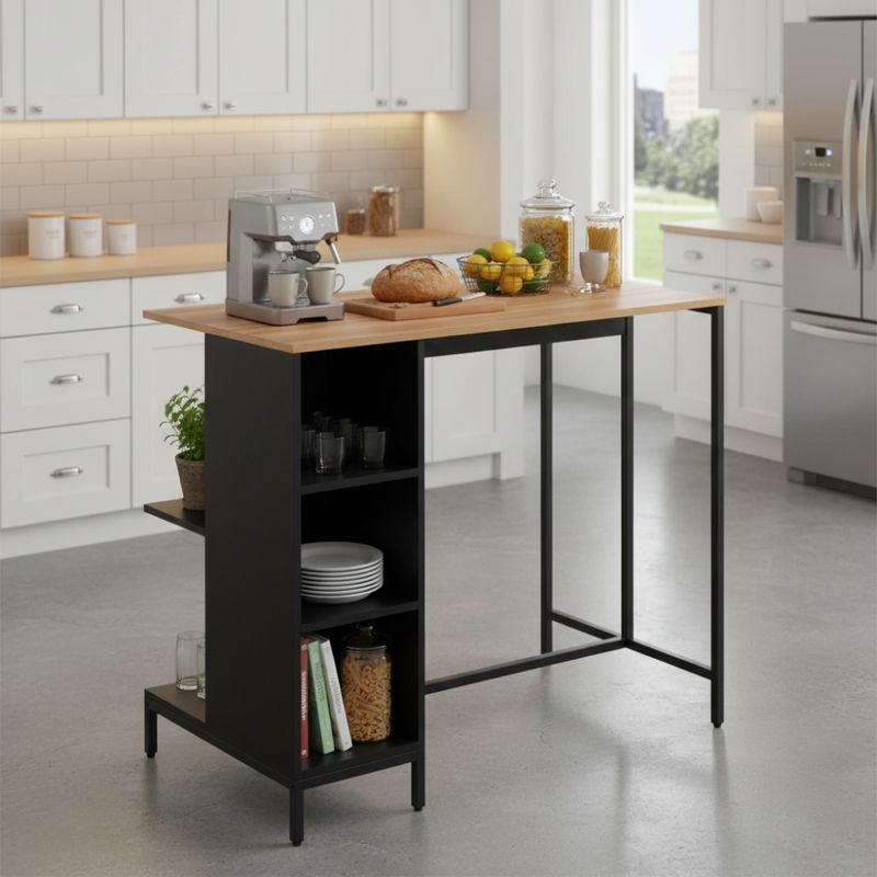 Kuchynský ostrovček, dub, čierny, s otvoreným úložným priestorom