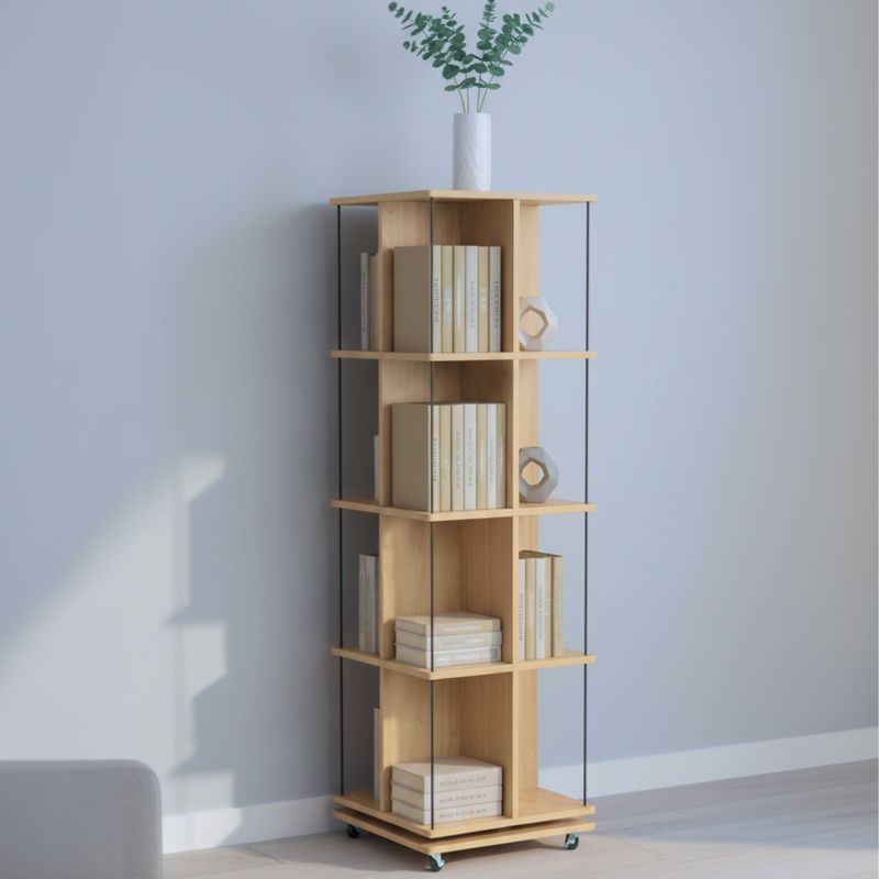 Otočný regál, dub, čierny, na kolieskach