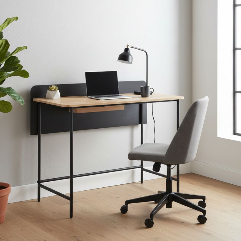 PC stôl v industriálnom štýle, dub, čierny