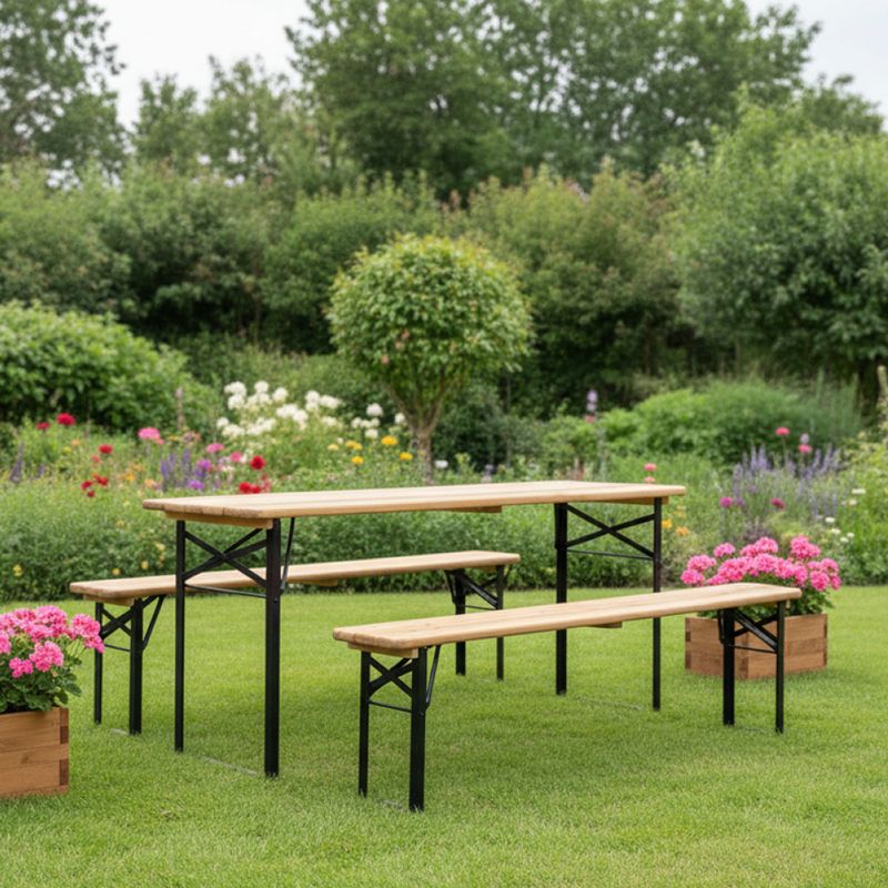 Pivný set 1+2, prírodné drevo, čierny kov