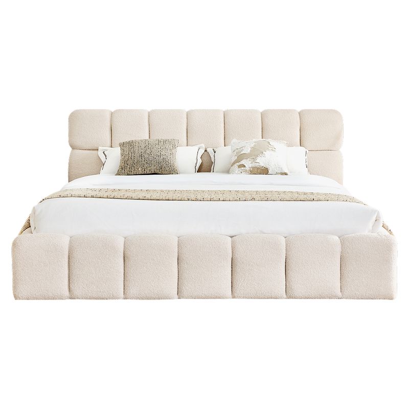 Manželská posteľ 180 s roštom, béžová látka Bouclé