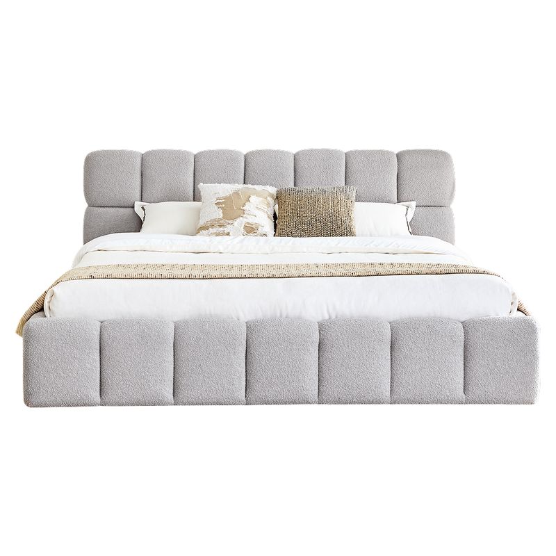 Manželská posteľ 180 s roštom, sivá látka Bouclé