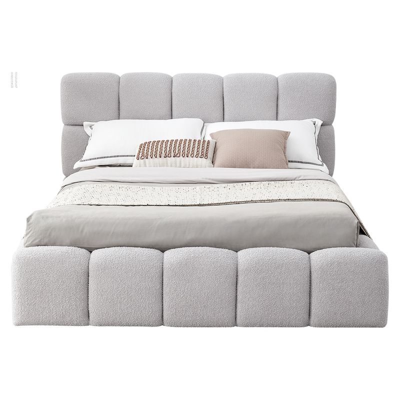 Posteľ 140 s roštom a úložným priestorom, sivá látka Bouclé