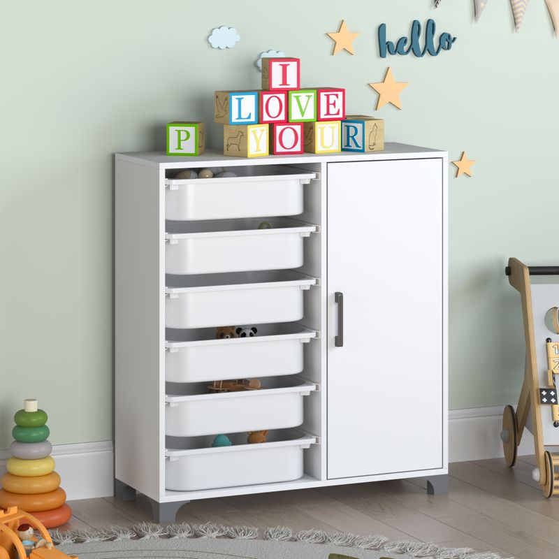 Regál so skrinkou a úložnými boxmi, biely