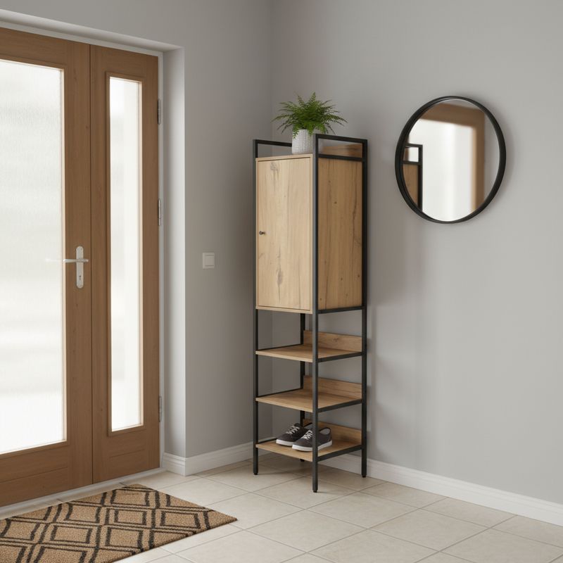 Regál so skrinkou, dub, čierna