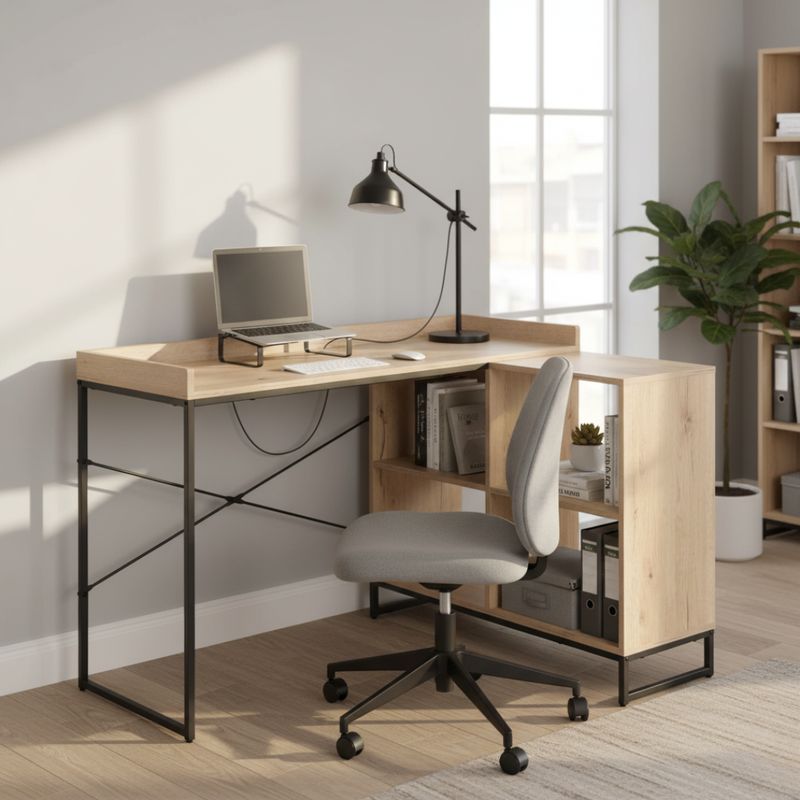 Štýlový rohový pracovný stôl, dub, čierny