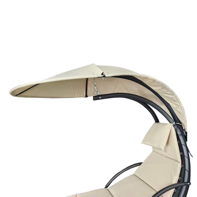 Záhradné hojdacie kreslo, béžová látka, čierny kov