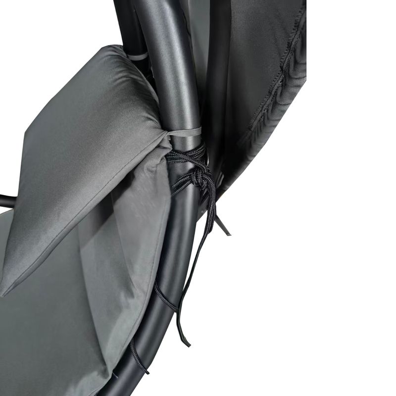 Záhradné hojdacie kreslo, sivá látka, čierny kov