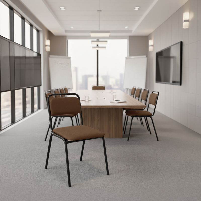 Zasadacia stolička stohovateľná, hnedá látka, čierny kov