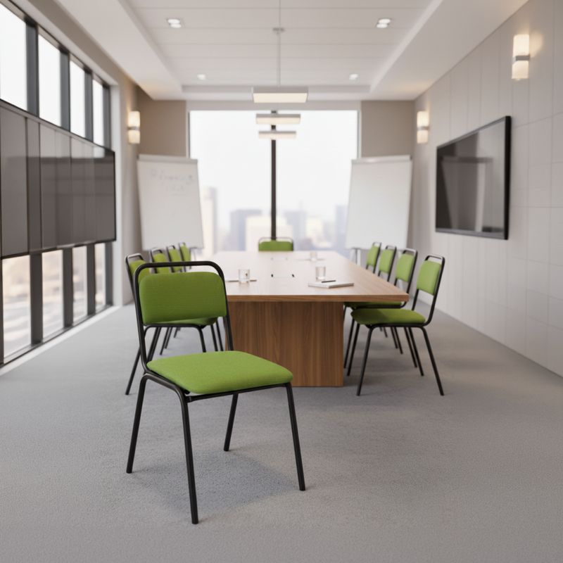 Zasadacia stolička stohovateľná, zelená látka, čierny kov