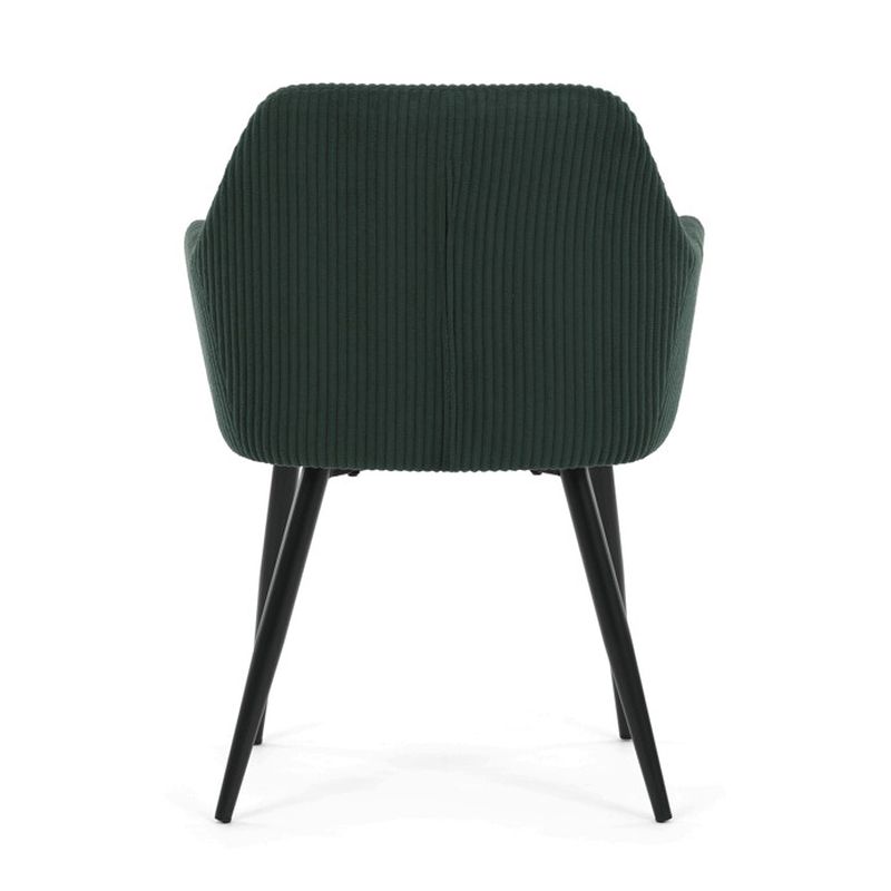 Jedálenská stolička zelená s menčestrovou látkou a čiernymi kovovými nohami