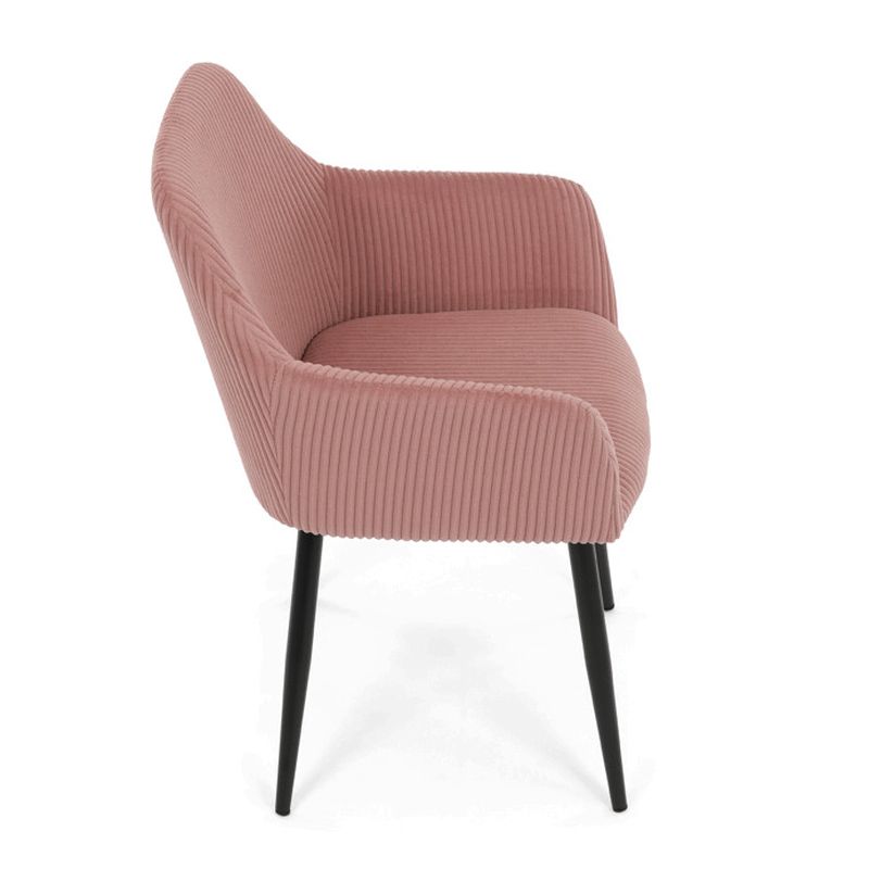 Jedálenská stolička ružová s menčestrovou látkou a čiernymi kovovými nohami