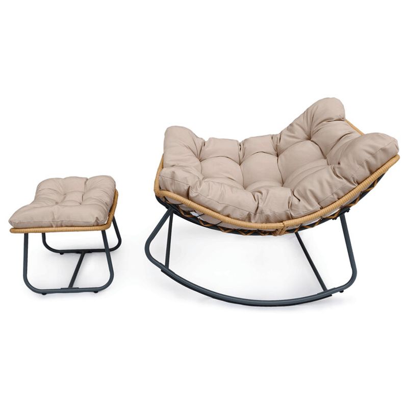 Záhradné hojdacie kreslo  s podnožkou, krémové, z kovu a polyratanu