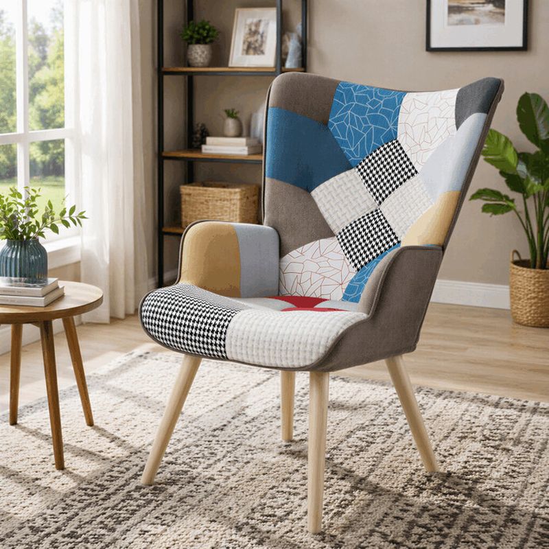 Relaxačné kreslo ušiak, viacfarebné patchwork, látka