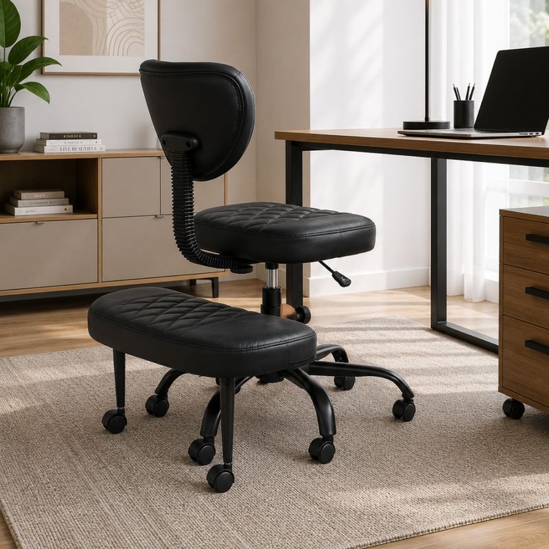 Ergonomická kľakačka, čierna ekokoža, čierny kov