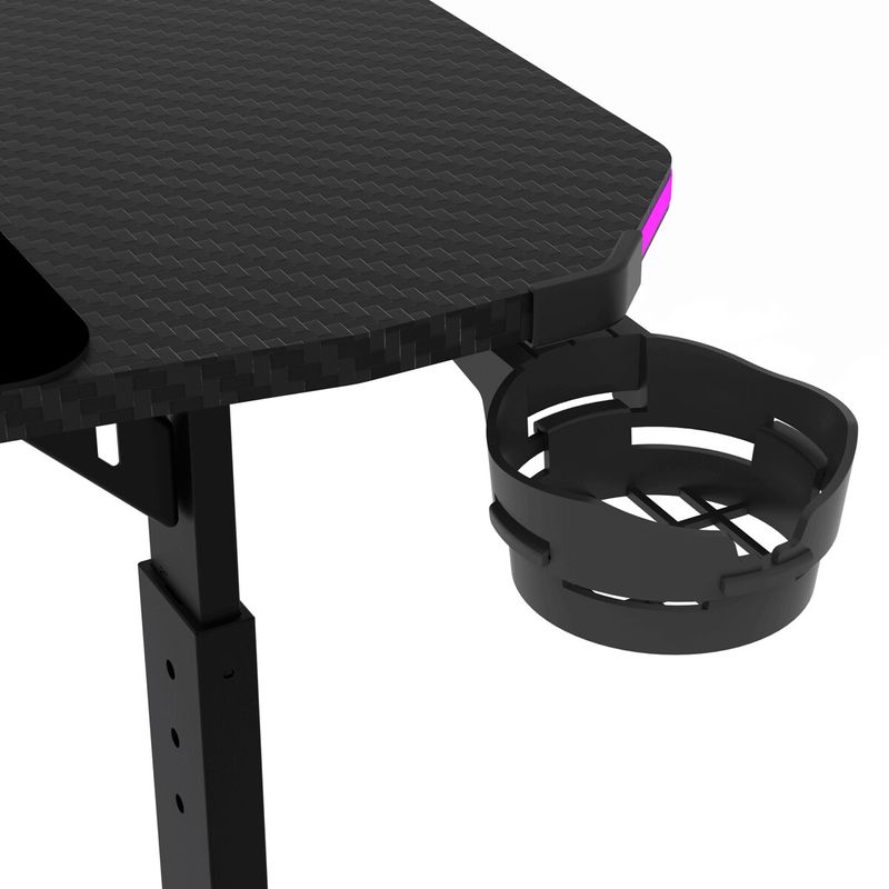 Herný stôl 120x60, RGB LED, nastaviteľná výška, čierny, s kovovou podnožou