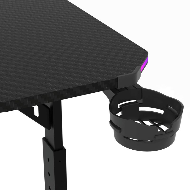 Herný stôl 140x60, RGB LED, nastaviteľná výška, čierny, s kovovou podnožou