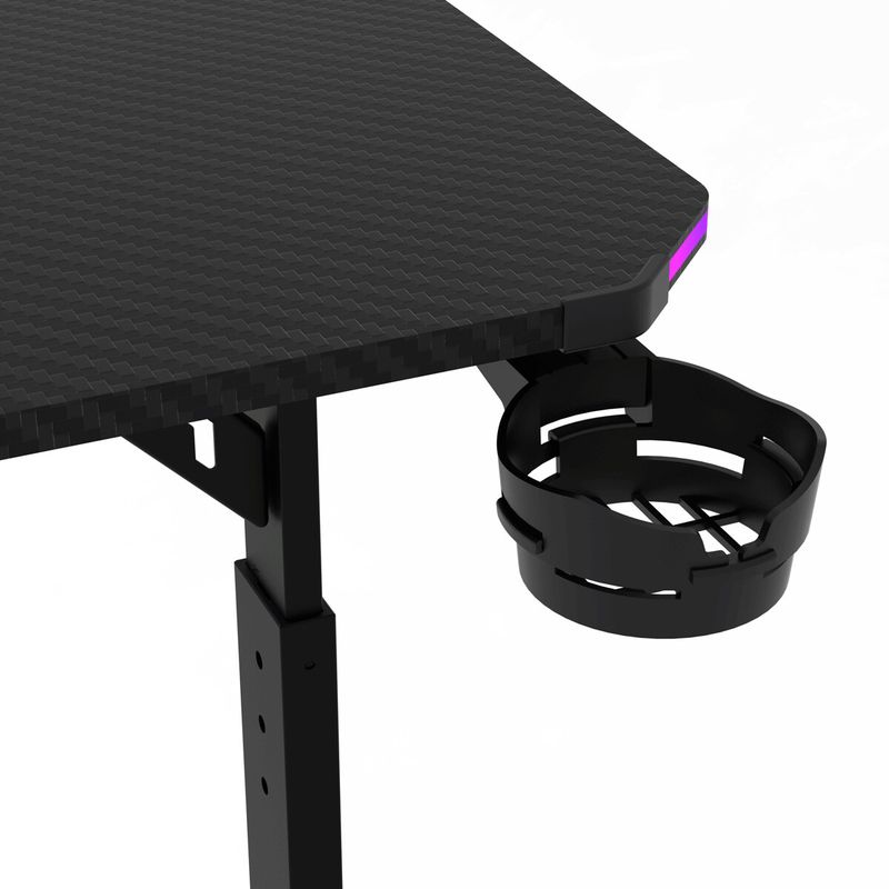 Herný stôl 160x60, RGB LED, nastaviteľná výška, čierny, s kovovou podnožou