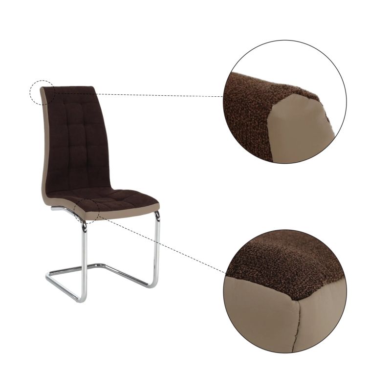 Štýlová a moderná jedálenská stolička v hnedej látke s ekokožou