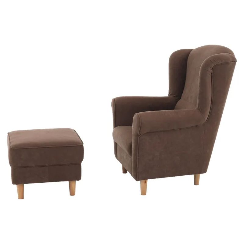 Kreslo ušiak s taburetom, hnedé
