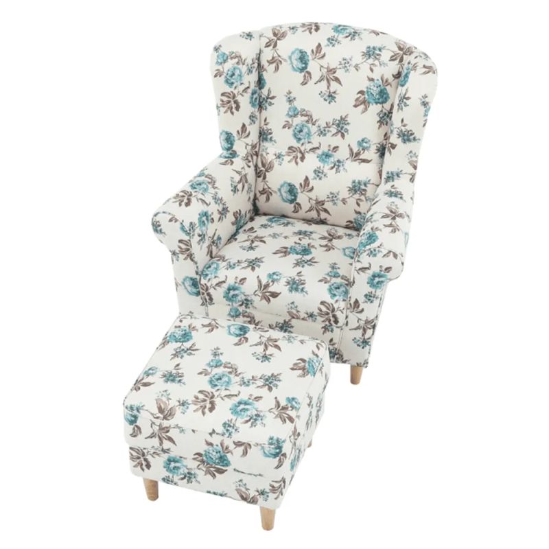 Kreslo ušiak s taburetom, látka rose 14