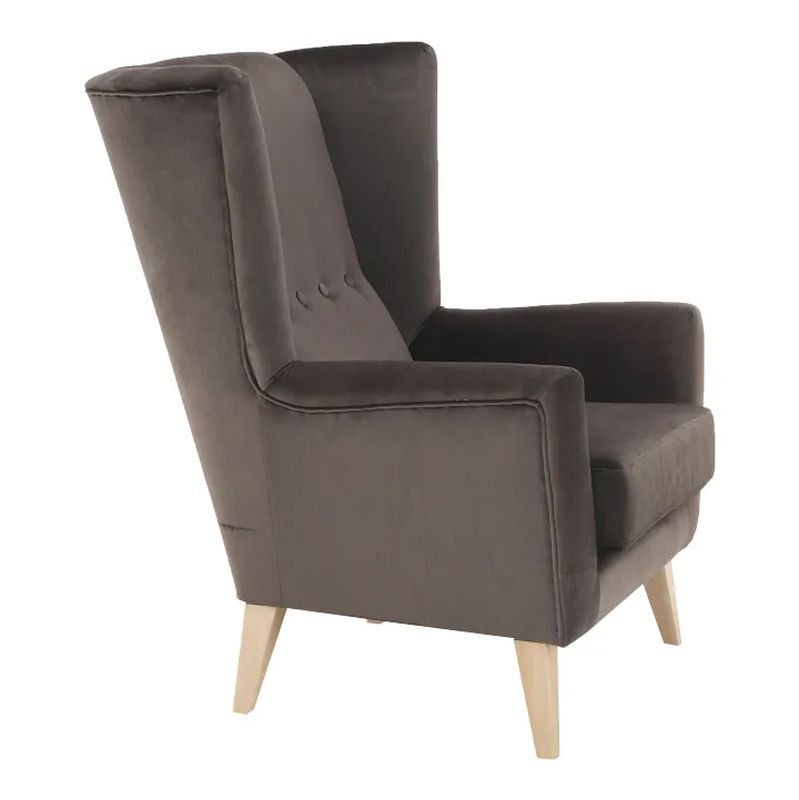 Kreslo-ušiak s vysokým operadlom, taupe-sivohnedé