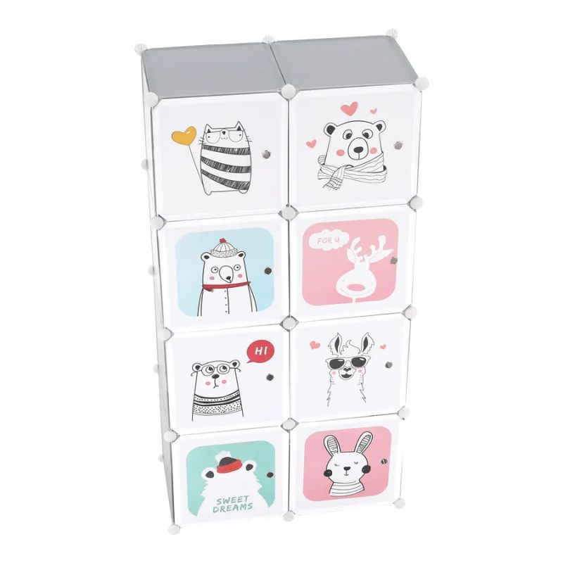 Detská modulárna skriňa, sivý/detský vzor