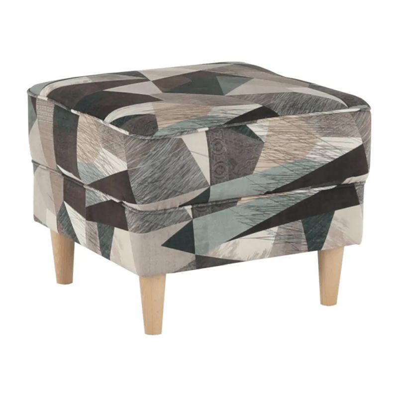 Dizajnový ušiak, s taburetom, látka hnedozelená vzor