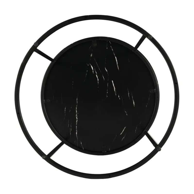 Konferenčný stolík okrúhly, čierny mramor-čierny kov