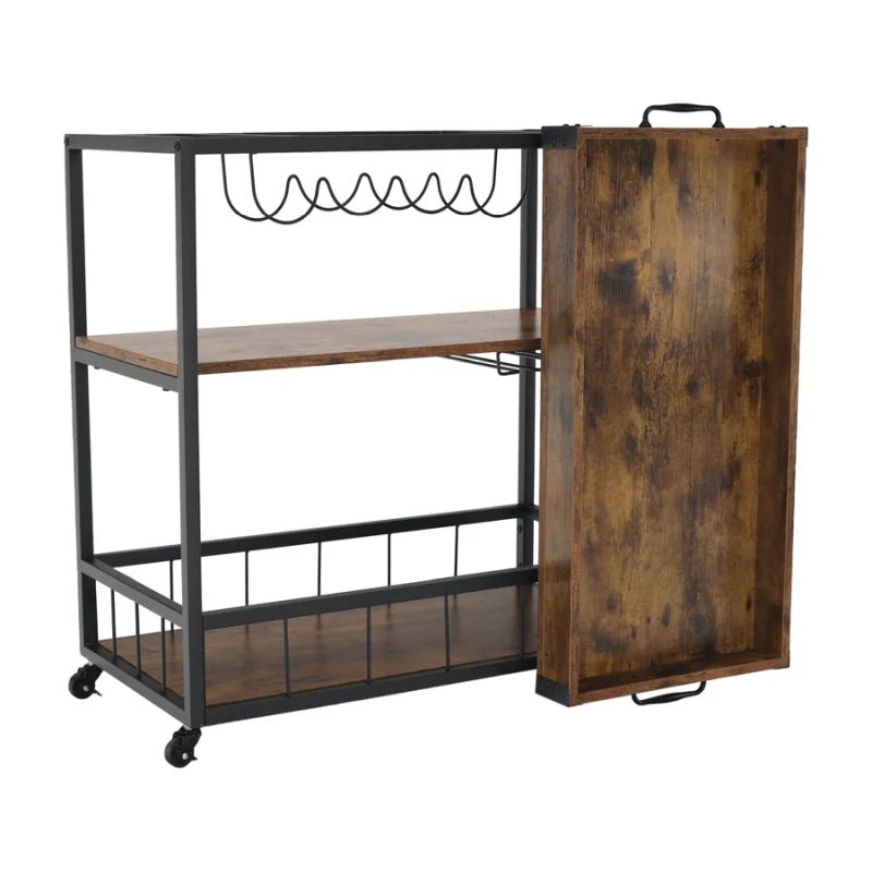 Servírovací vozík, dub smoke/čierna