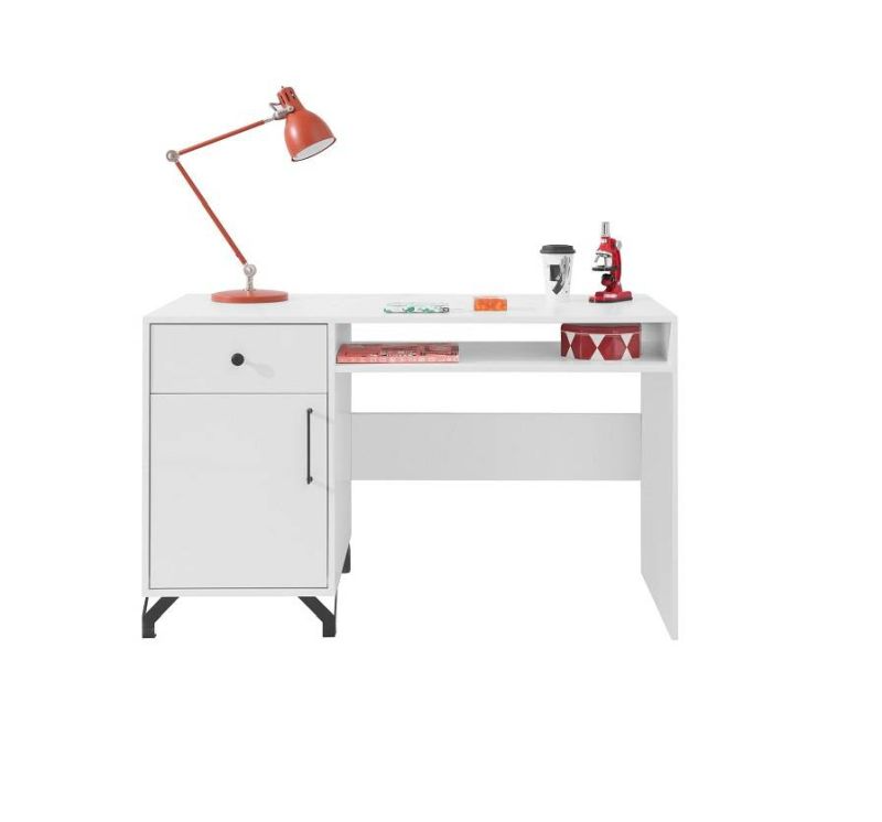 Dokonalý  písací stôl, biely lux/biely vysoký lesk