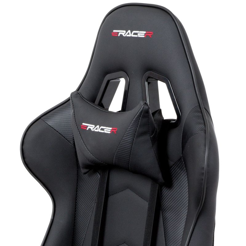 Herná stolička v prevedení čierna ekokoža s detailami v dekore CARBON