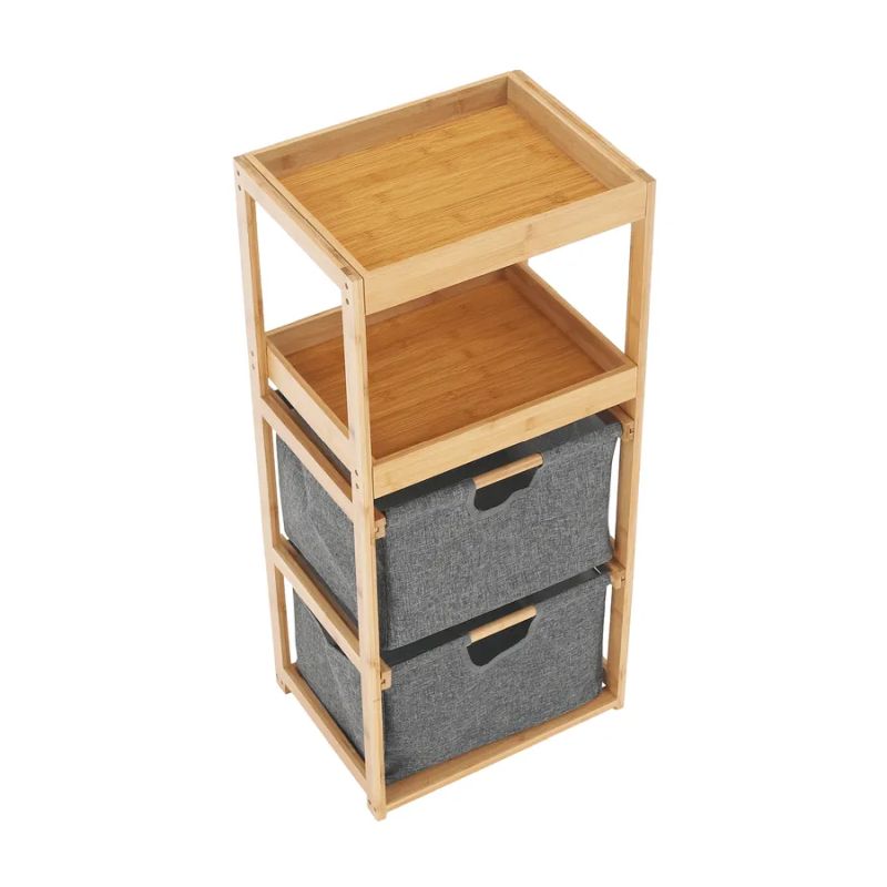 Úložný regál, lakovaný bambus-látka sivá