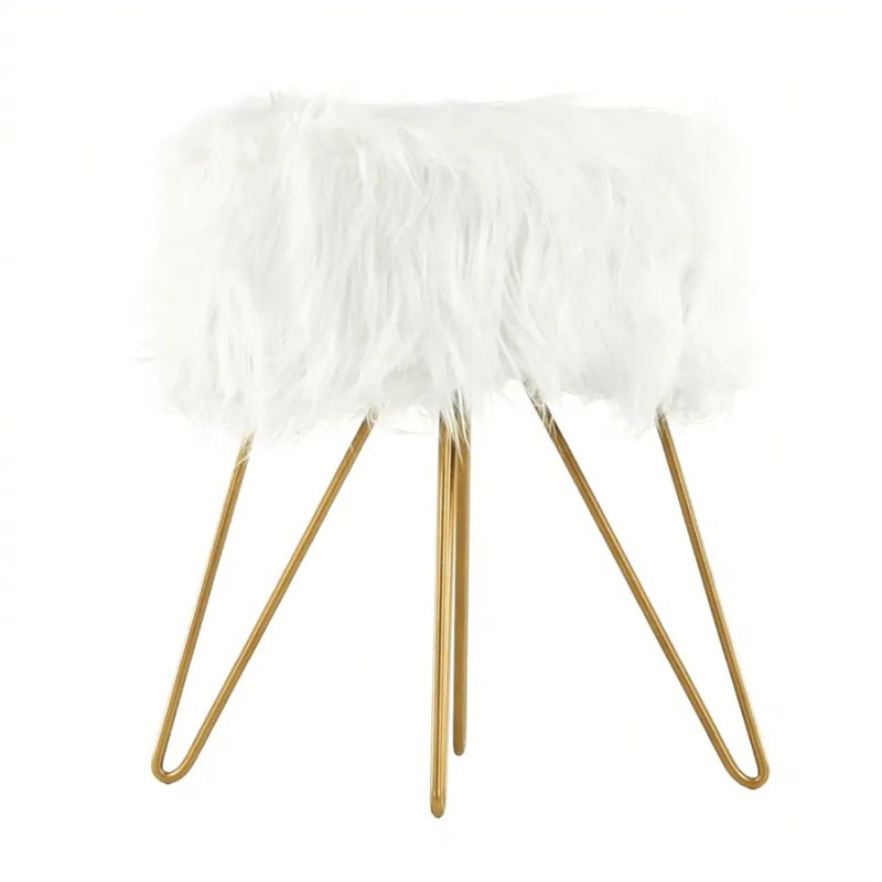 Huňatý taburet, biela-zlatý náter