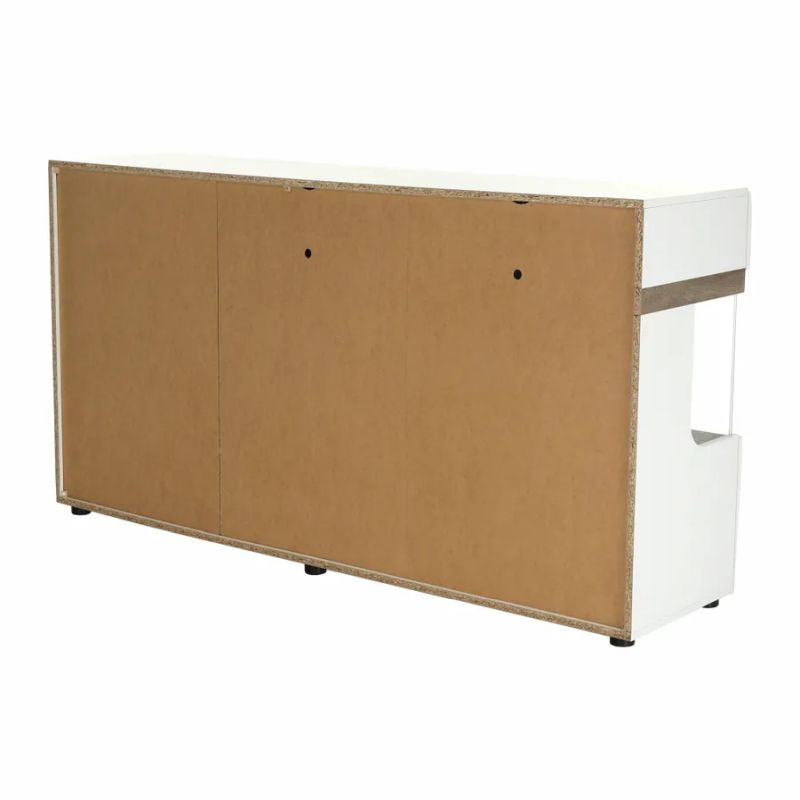 Komoda 3-dverová so sklom, dub sonoma tmavý -biela vysoký lesk