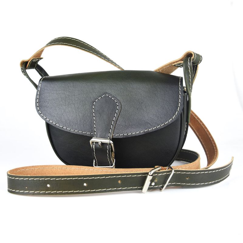 Módna MINI kožená kabelka v tmavo zelenej farbe