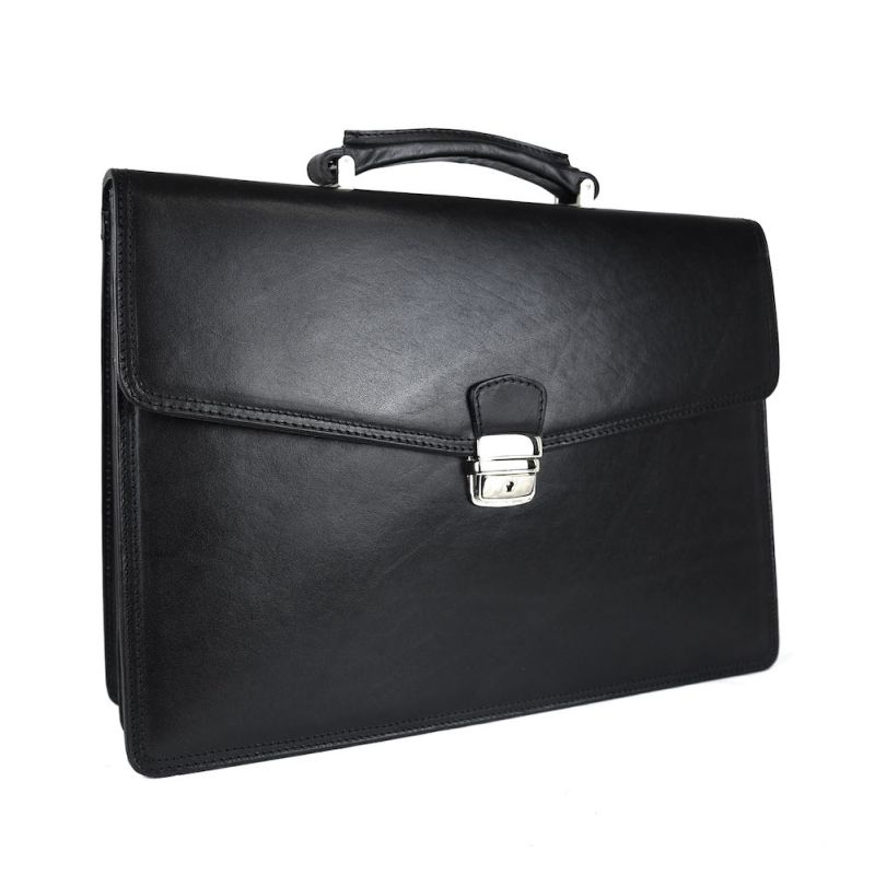 Luxusná moderná kožená aktovka z pravej kože v čiernej farbe