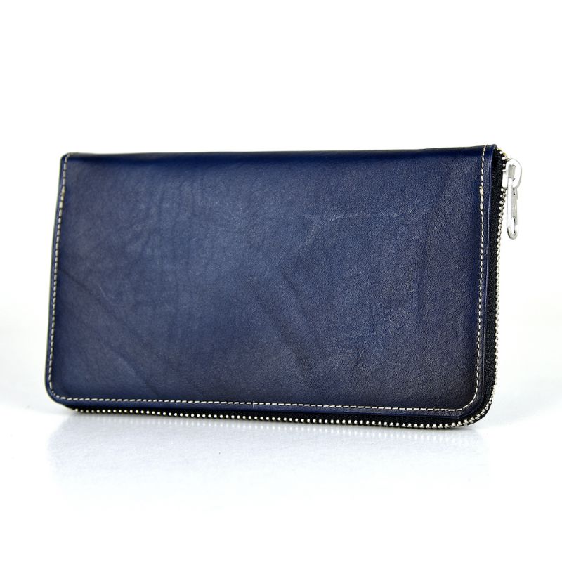 Dámska nákupná kožená peňaženka 8606 ručne tieňovaná v tmavo modrej farbe