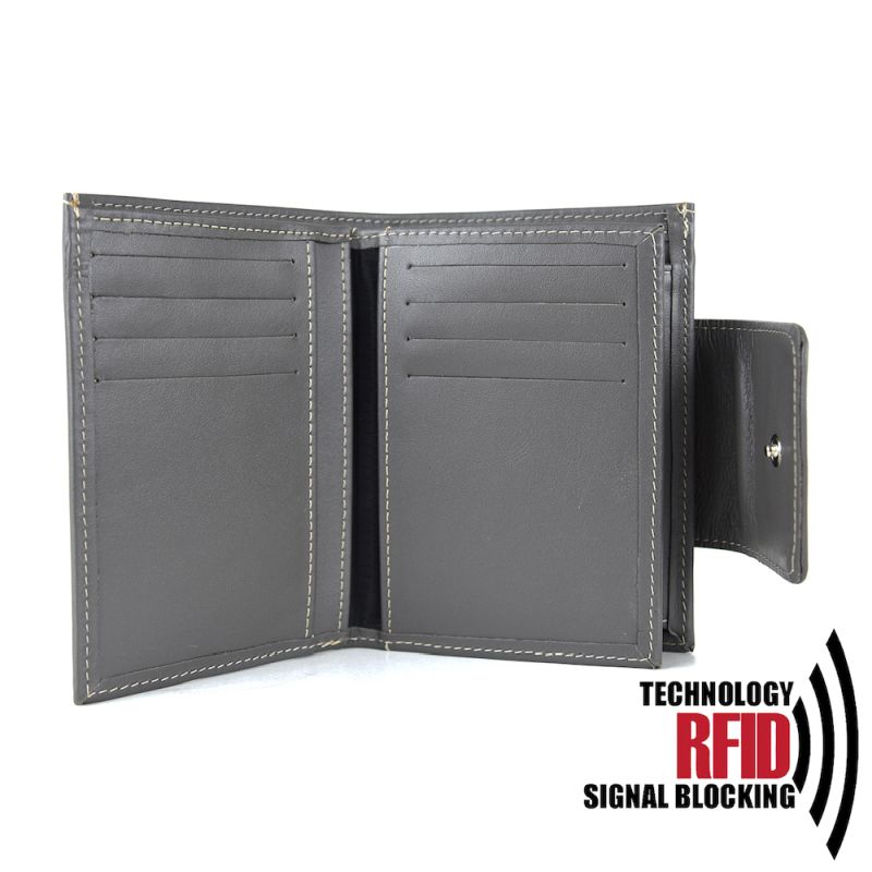 Kožená RFID peňaženka vybavená blokáciou RFID-NFC, šedá farba 8211