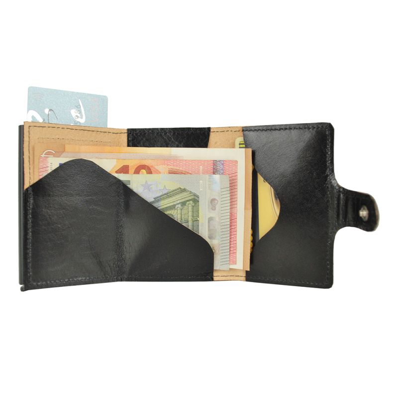 Kožená peňaženka SIMPLE s RFID patentovaným mechanizmom na karty v čiernej farbe