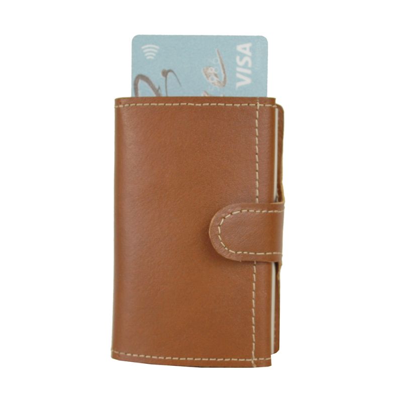 Kožená peňaženka SIMPLE s RFID patentovaným mechanizmom na karty vo svetlo hnedej farbe