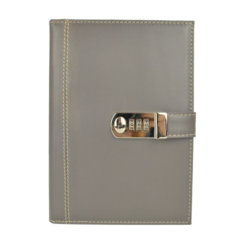 Kožený zápisník XXL s číselným zámkom v šedej farbe