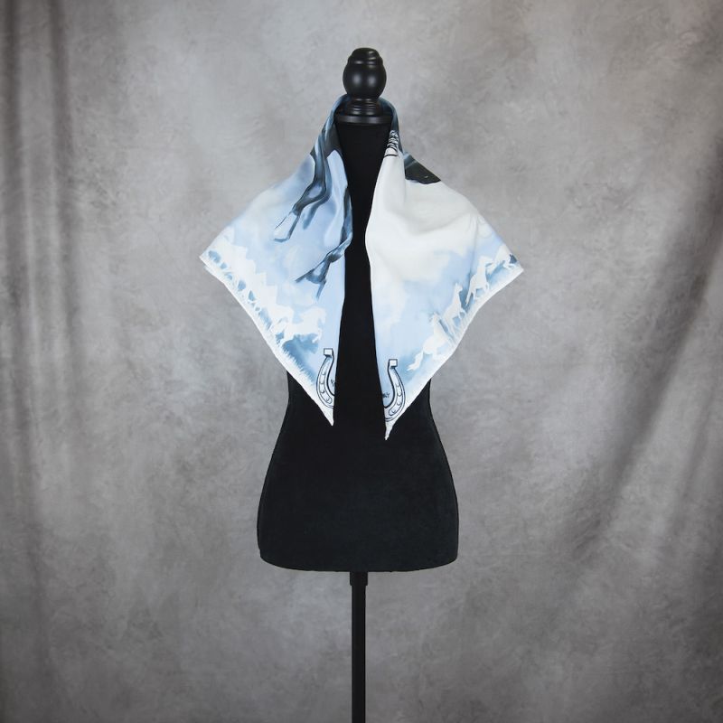 Hodvábna šatka Kôň - modrý, 90 x 90cm