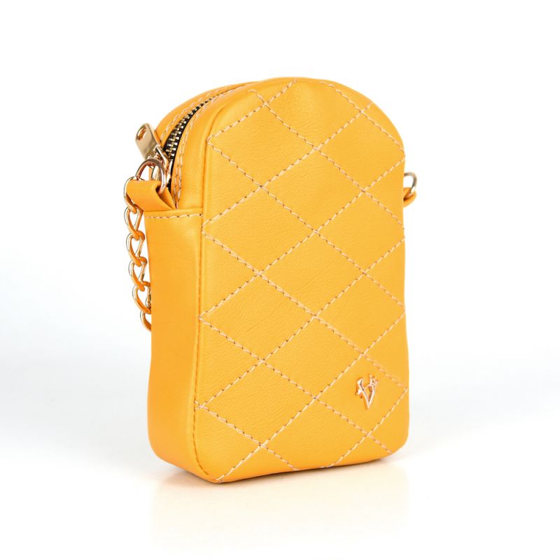 Malá kožená kabelka na mobil v horčicovej farbe