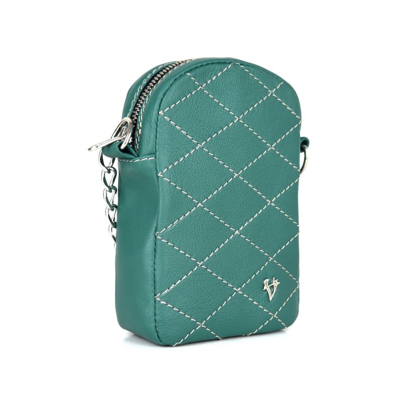 Malá kožená kabelka na mobil v tmavo zelenej farbe