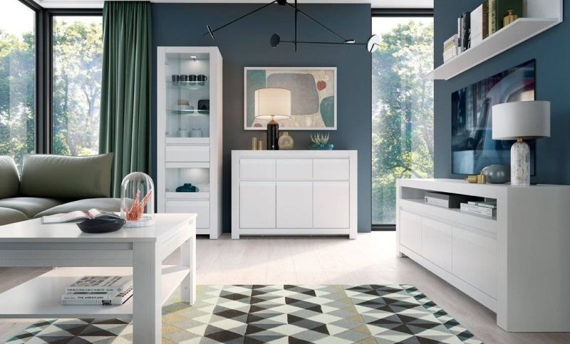 Elegantná komoda zásuvka a 2x dvierka, biela alpin supermat