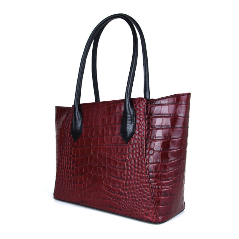 Dámska kabelka z pravej hovädzej kože s dezénom krokodíla v bordovej farbe