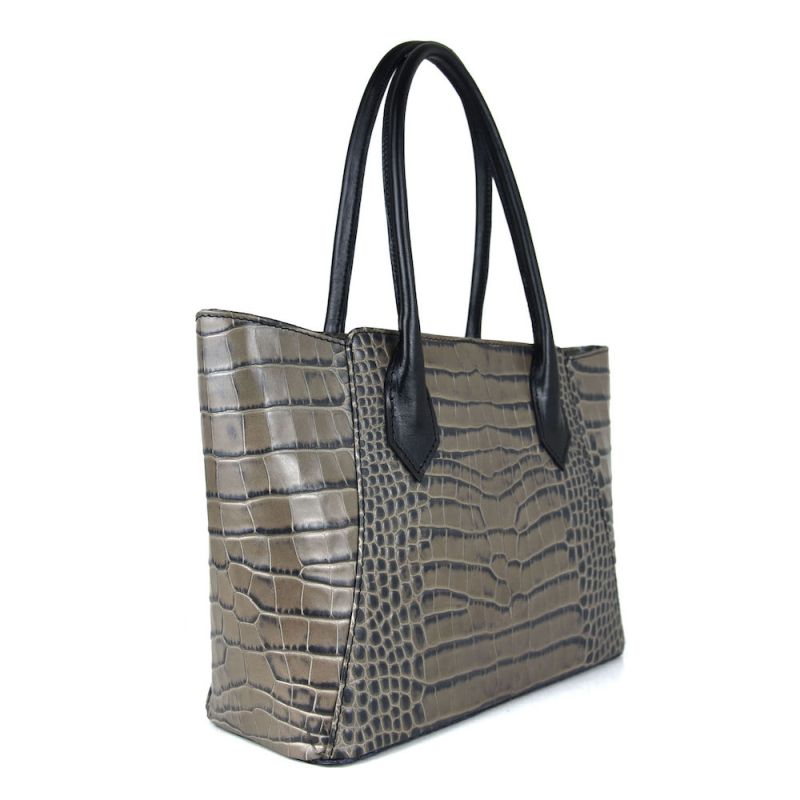 Dámska kabelka z pravej hovädzej kože s dezénom krokodíla v šedej farbe