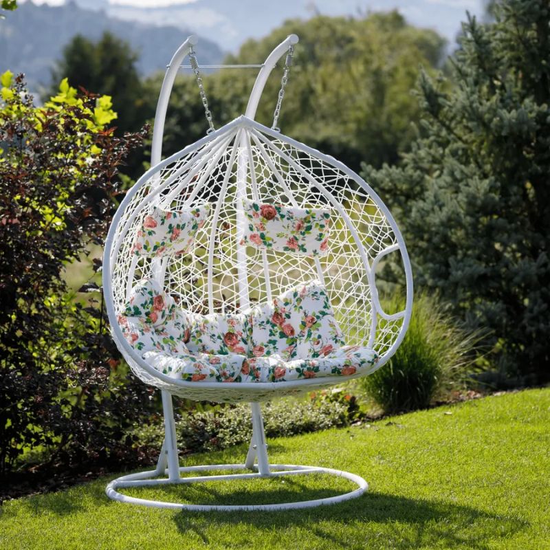 Závesné dvojkreslo-2 s moderným dizajnom biela-vzor kvety